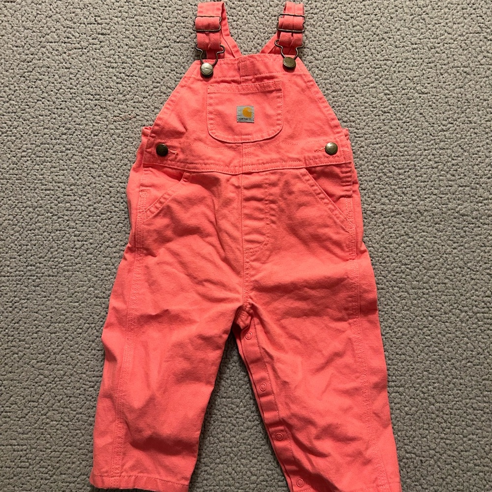 Carhartt Bib Overalls Bright Pink Canvas Baby Girls 12 Mo Snap Leg OX9712-G